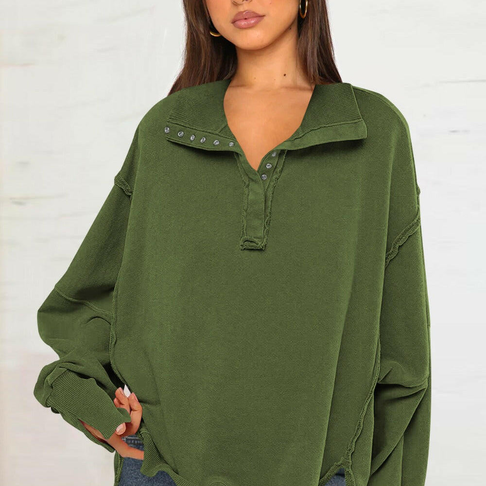 Exposed Seam Side Slit Long Sleeve Sweatshirt-Krush Kandy, Women's Online Fashion Boutique Located in Phoenix, Arizona (Scottsdale Area)