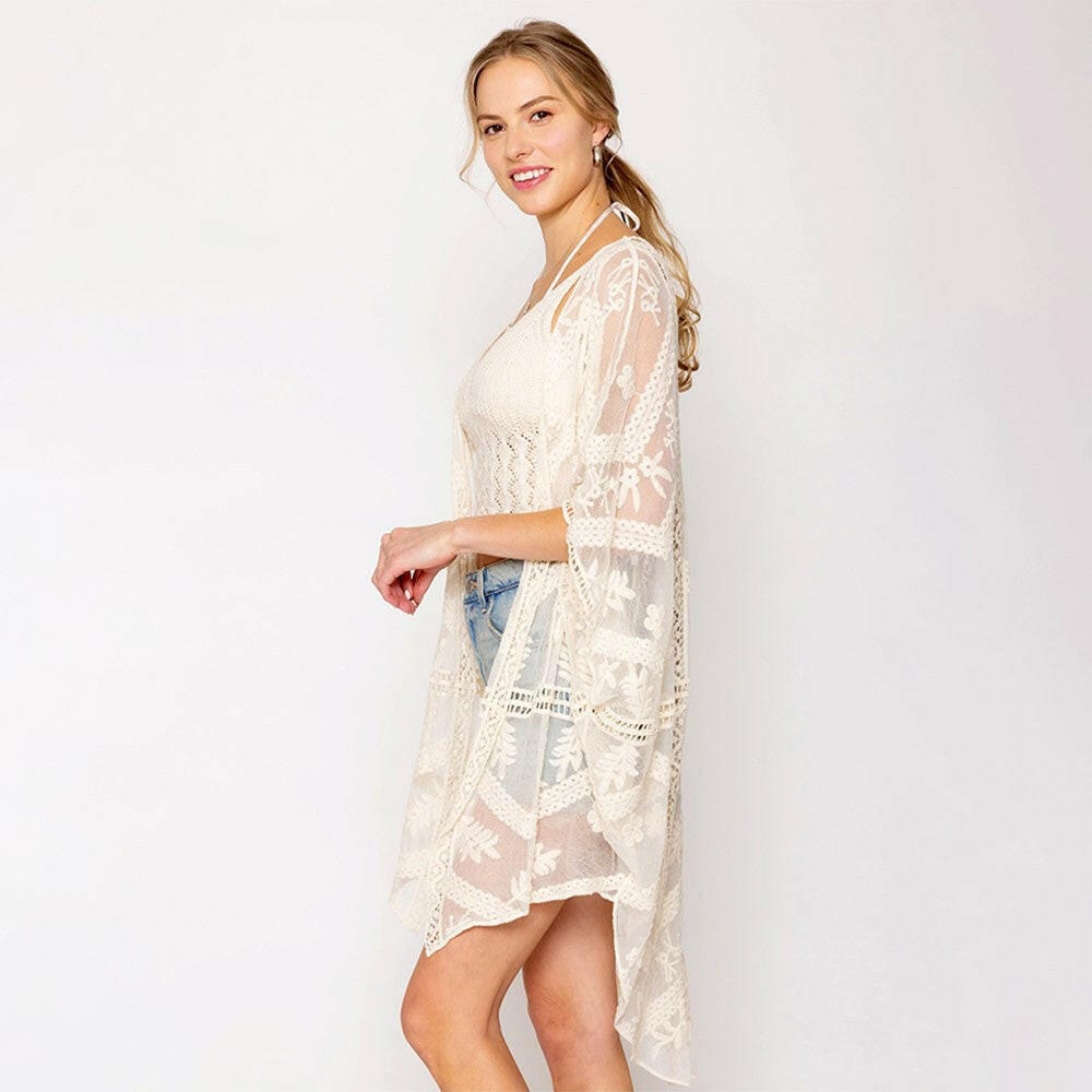 Flower Lace Kimono Poncho-Kimono-Krush Kandy, Women's Online Fashion Boutique Located in Phoenix, Arizona (Scottsdale Area)