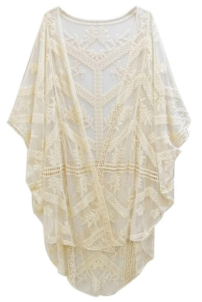 Flower Lace Kimono Poncho-Kimono-Krush Kandy, Women's Online Fashion Boutique Located in Phoenix, Arizona (Scottsdale Area)
