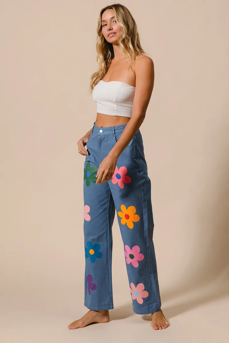 BiBi Floral Print Straight Leg Pants-PANTS-Krush Kandy, Women's Online Fashion Boutique Located in Phoenix, Arizona (Scottsdale Area)