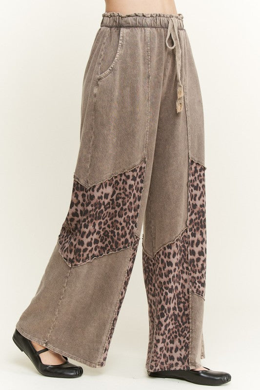 Mineral Washed Leopard Animal Patchwork Pants-pants-Krush Kandy, Women's Online Fashion Boutique Located in Phoenix, Arizona (Scottsdale Area)