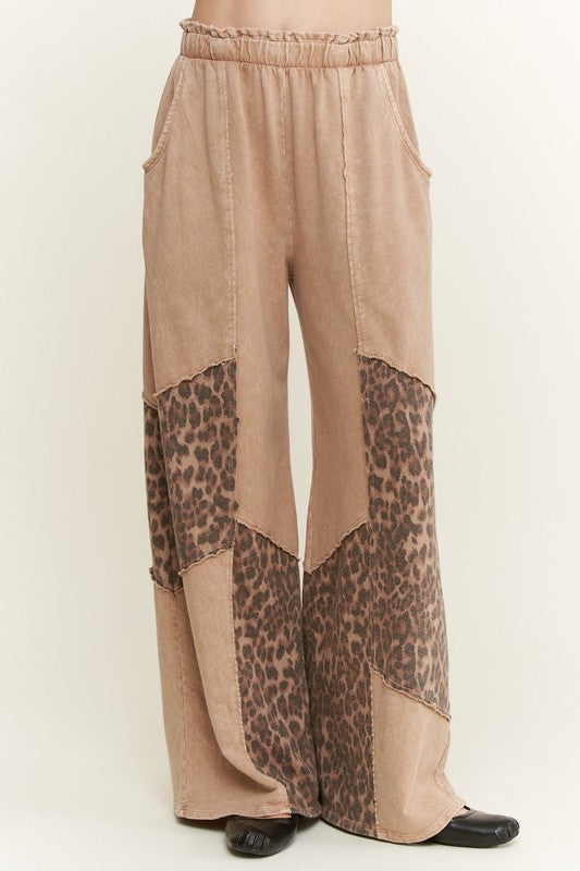 Mineral Washed Leopard Animal Patchwork Pants-pants-Krush Kandy, Women's Online Fashion Boutique Located in Phoenix, Arizona (Scottsdale Area)