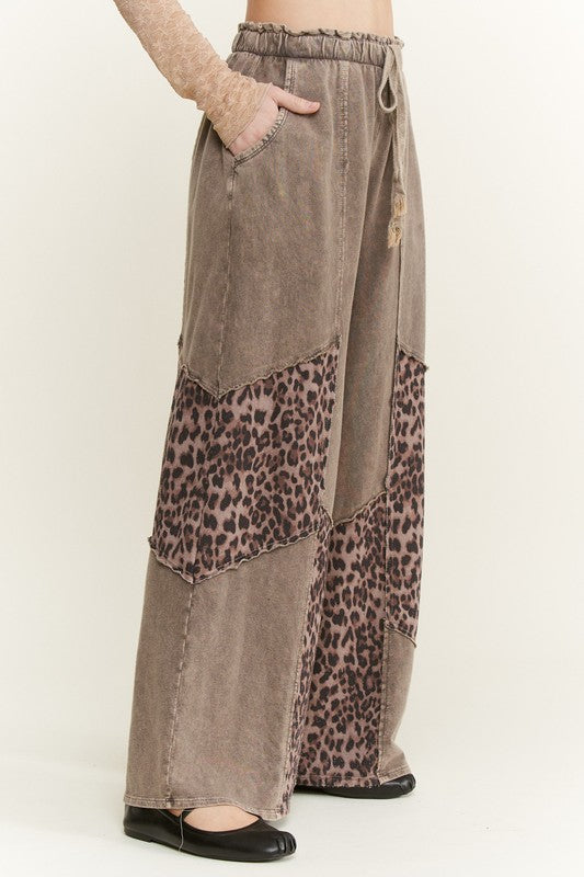 Mineral Washed Leopard Animal Patchwork Pants-pants-Krush Kandy, Women's Online Fashion Boutique Located in Phoenix, Arizona (Scottsdale Area)