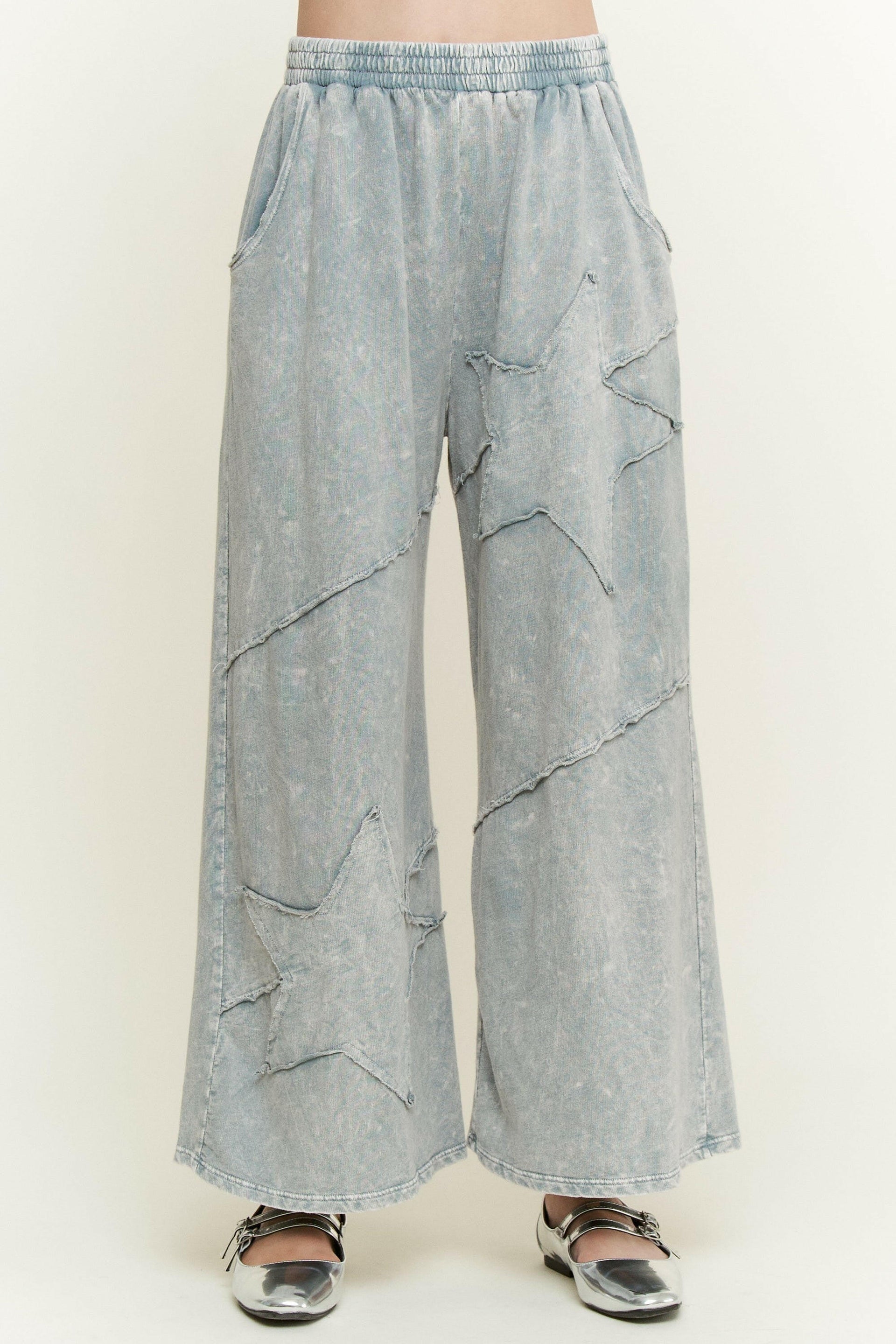 J.HER Mineral Washed Star Patch Wide Leg Cropped Pants-Pants-Krush Kandy, Women's Online Fashion Boutique Located in Phoenix, Arizona (Scottsdale Area)