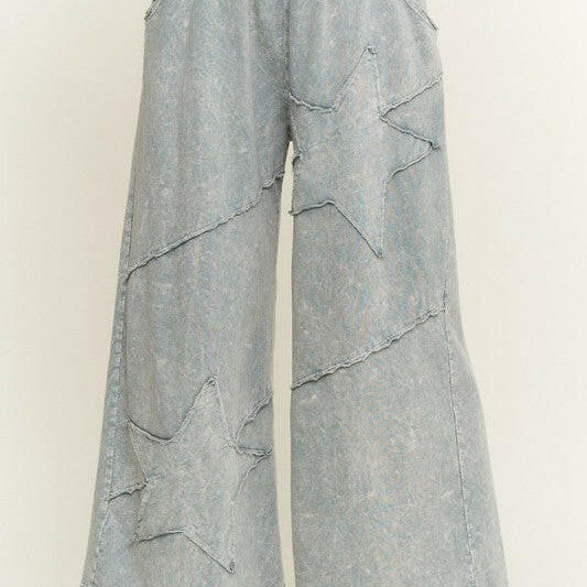 J.HER Mineral Washed Star Patch Wide Leg Cropped Pants-Pants-Krush Kandy, Women's Online Fashion Boutique Located in Phoenix, Arizona (Scottsdale Area)