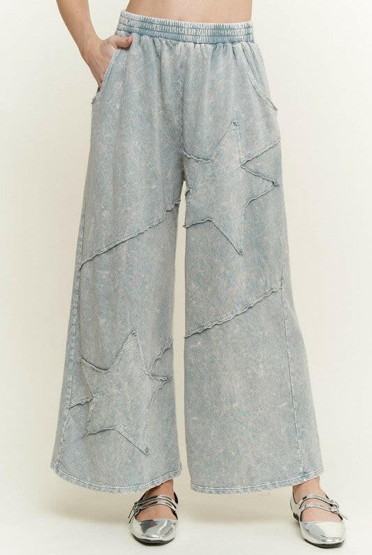 J.HER Mineral Washed Star Patch Wide Leg Cropped Pants-Pants-Krush Kandy, Women's Online Fashion Boutique Located in Phoenix, Arizona (Scottsdale Area)