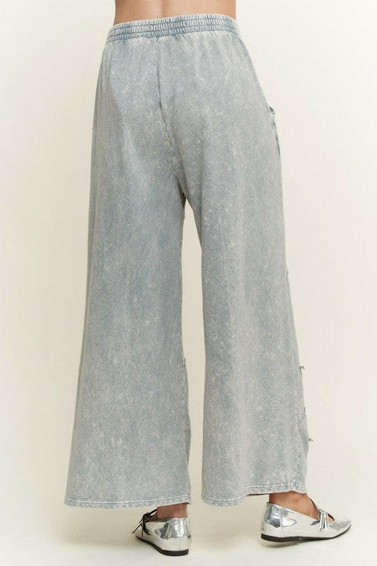 J.HER Mineral Washed Star Patch Wide Leg Cropped Pants-Pants-Krush Kandy, Women's Online Fashion Boutique Located in Phoenix, Arizona (Scottsdale Area)