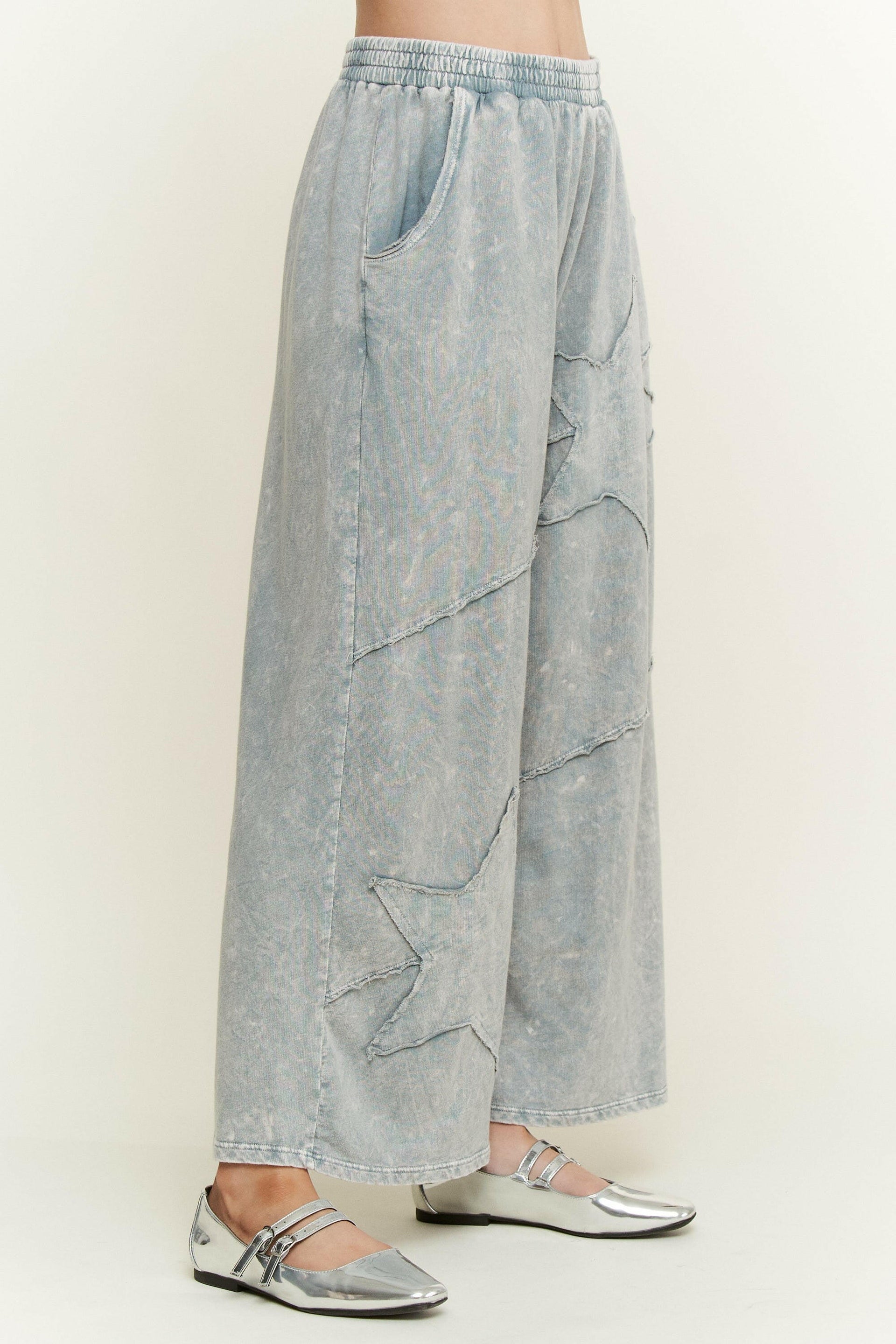 J.HER Mineral Washed Star Patch Wide Leg Cropped Pants-Pants-Krush Kandy, Women's Online Fashion Boutique Located in Phoenix, Arizona (Scottsdale Area)