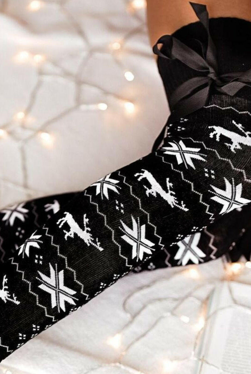 Christmas Element Bowknot Ribbed Trim Over Knee Stockings-Accessories-Krush Kandy, Women's Online Fashion Boutique Located in Phoenix, Arizona (Scottsdale Area)