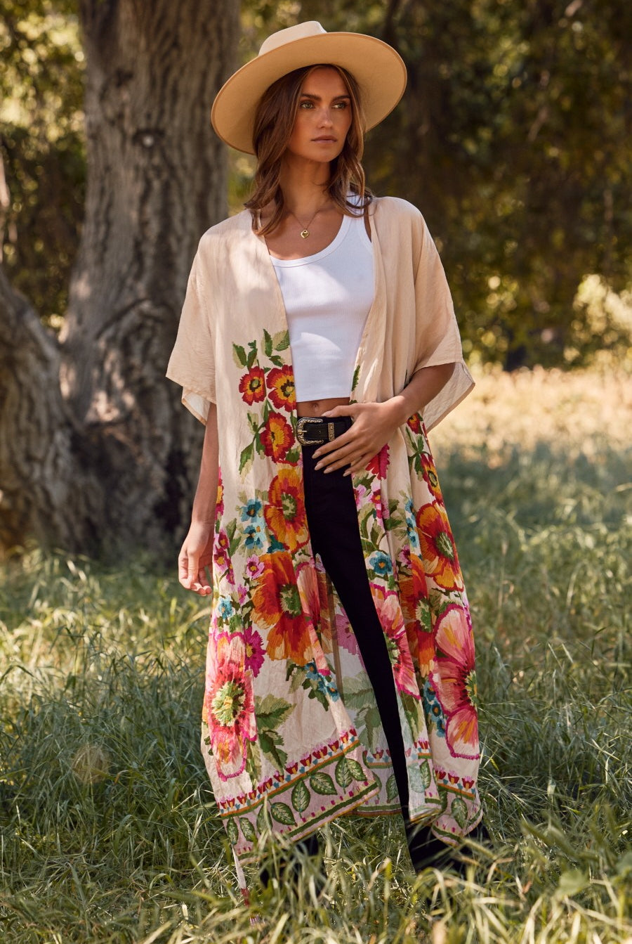 Boho Luxe Styling with the Giant Floral Kimono Duster-Kimonos-Krush Kandy, Women's Online Fashion Boutique Located in Phoenix, Arizona (Scottsdale Area)