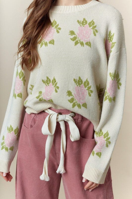 Big Roses Jacquard Sweater Top-Sweater-Krush Kandy, Women's Online Fashion Boutique Located in Phoenix, Arizona (Scottsdale Area)