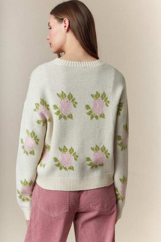 Big Roses Jacquard Sweater Top-Sweater-Krush Kandy, Women's Online Fashion Boutique Located in Phoenix, Arizona (Scottsdale Area)