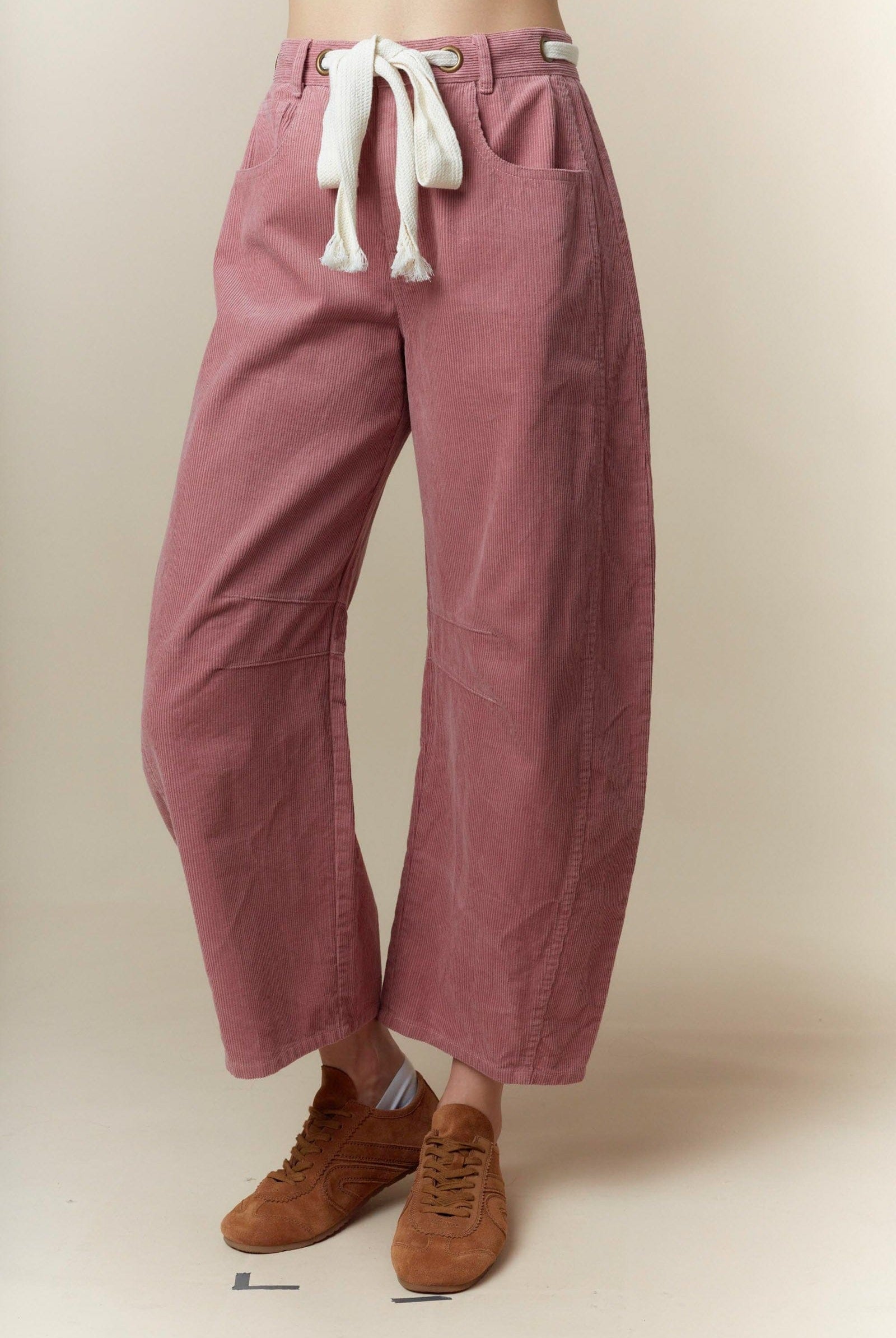 Eyelet Thru Belt Detail Corduroy Barrel Jeans-Jeans-Krush Kandy, Women's Online Fashion Boutique Located in Phoenix, Arizona (Scottsdale Area)