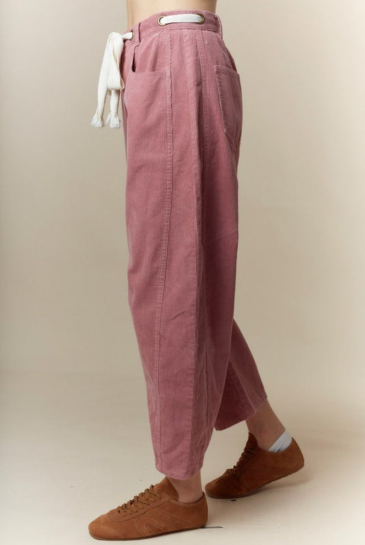 Eyelet Thru Belt Detail Corduroy Barrel Jeans-Jeans-Krush Kandy, Women's Online Fashion Boutique Located in Phoenix, Arizona (Scottsdale Area)