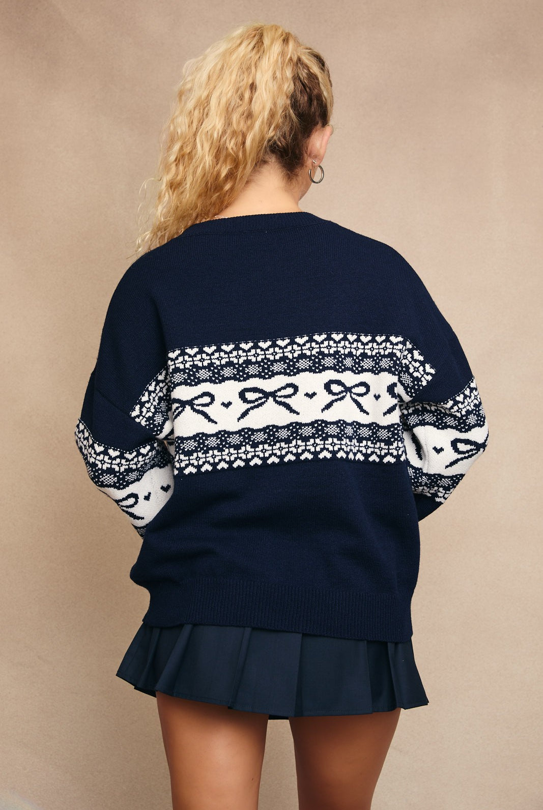 Navy Bow & Heart Fair Isle Sweater-Sweater-Krush Kandy, Women's Online Fashion Boutique Located in Phoenix, Arizona (Scottsdale Area)