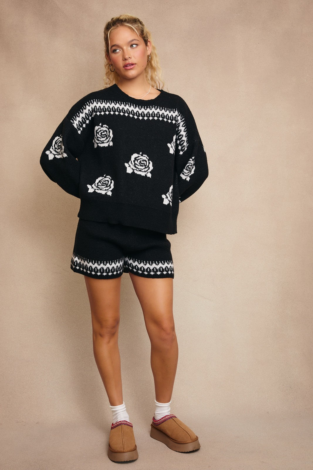 Midnight Rose Knit Sweater-Cardigans-Krush Kandy, Women's Online Fashion Boutique Located in Phoenix, Arizona (Scottsdale Area)