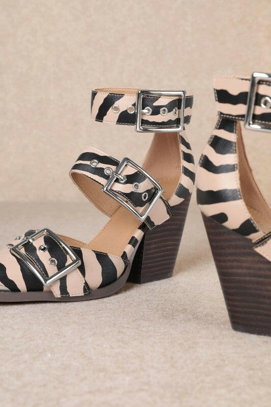 Zebra Hendrix Strappy Buckle Sandal-Shoes-Krush Kandy, Women's Online Fashion Boutique Located in Phoenix, Arizona (Scottsdale Area)