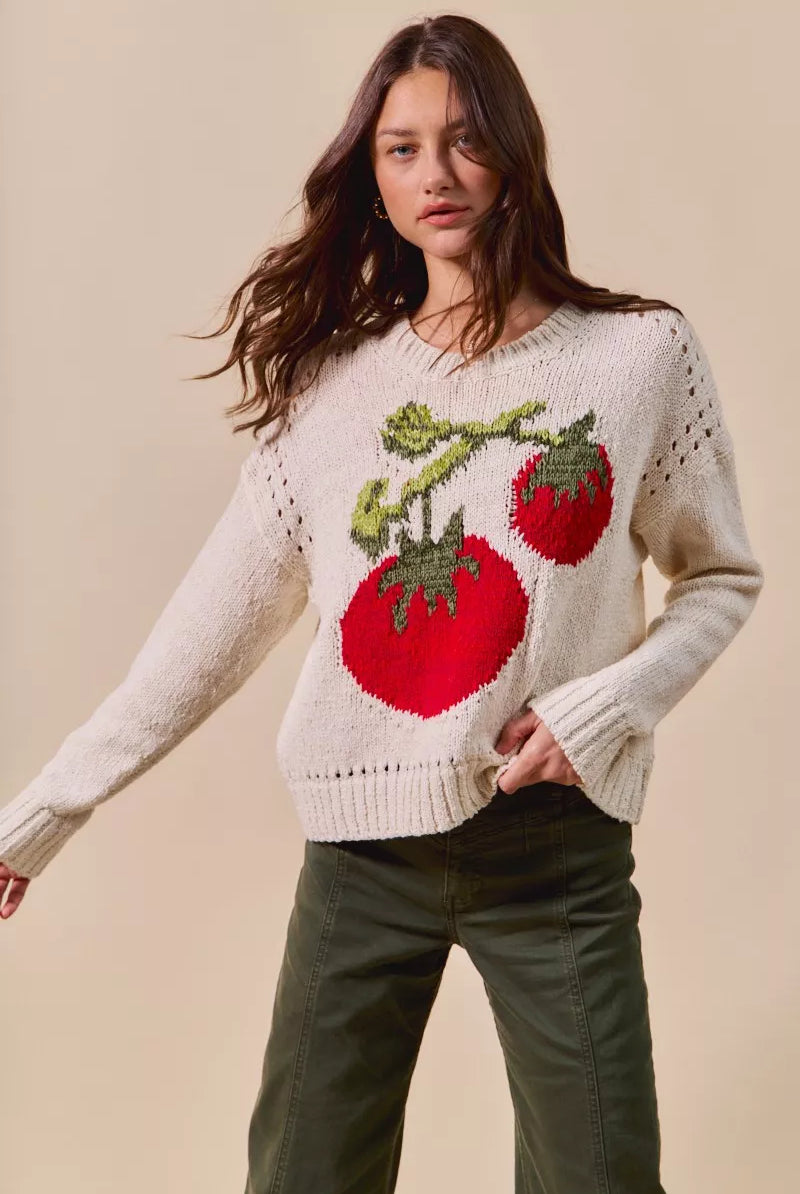 SO ME Vegetable Round Neck Long Sleeve Sweater-Sweater-Krush Kandy, Women's Online Fashion Boutique Located in Phoenix, Arizona (Scottsdale Area)
