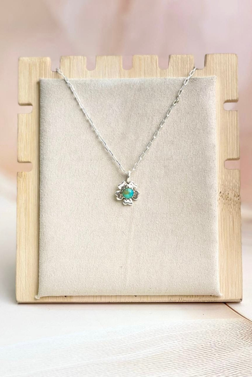 Delicate Sterling Silver & Turquoise Flower Necklaces-Necklaces-Krush Kandy, Women's Online Fashion Boutique Located in Phoenix, Arizona (Scottsdale Area)