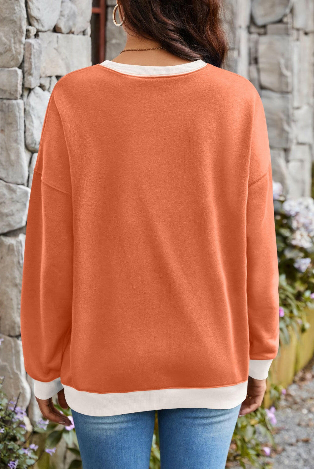 Lovelet Contrast Round Neck Long Sleeve Sweatshirt-Krush Kandy, Women's Online Fashion Boutique Located in Phoenix, Arizona (Scottsdale Area)