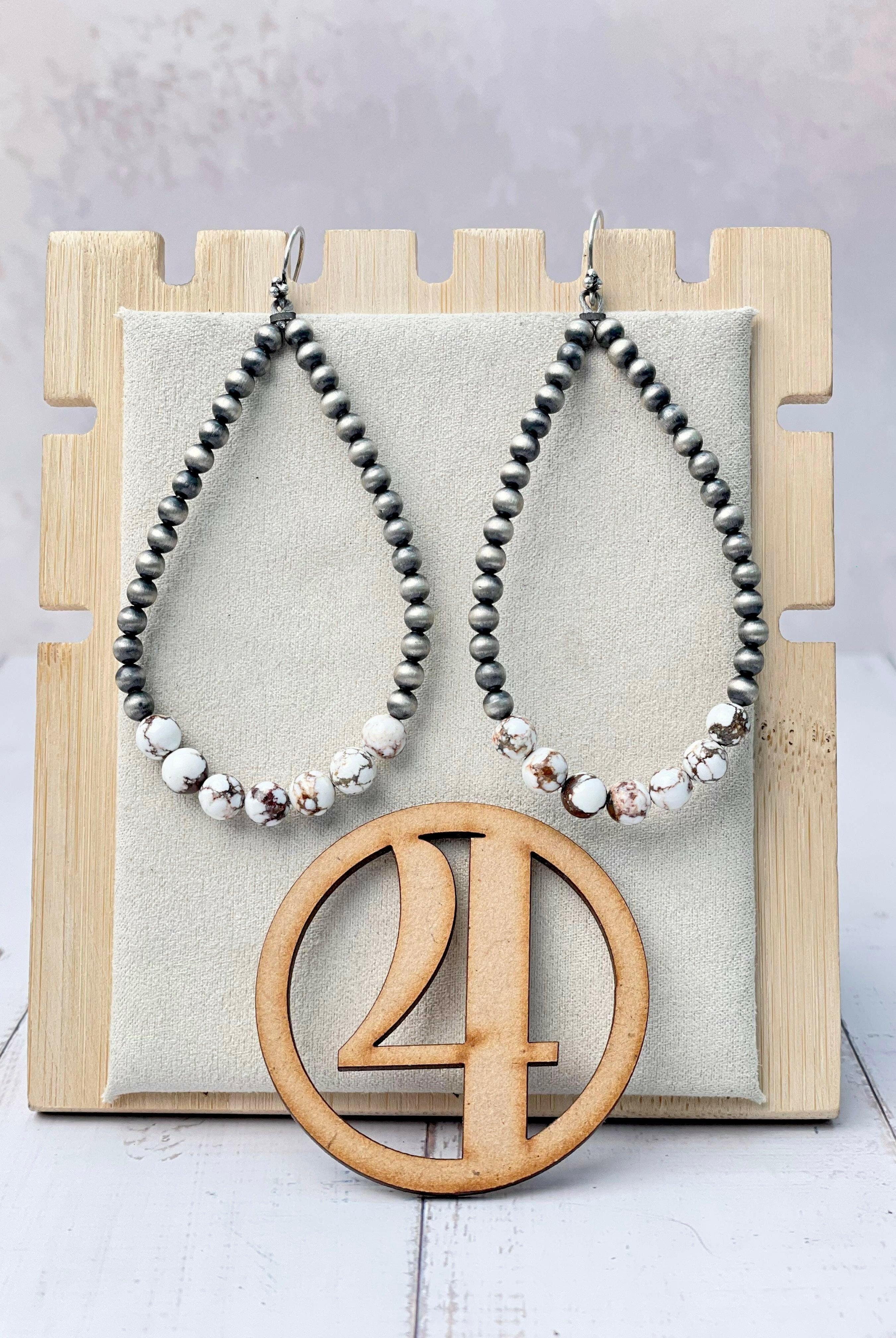 Desert Pearl & Stone Teardrop Earrings-Earrings-Krush Kandy, Women's Online Fashion Boutique Located in Phoenix, Arizona (Scottsdale Area)