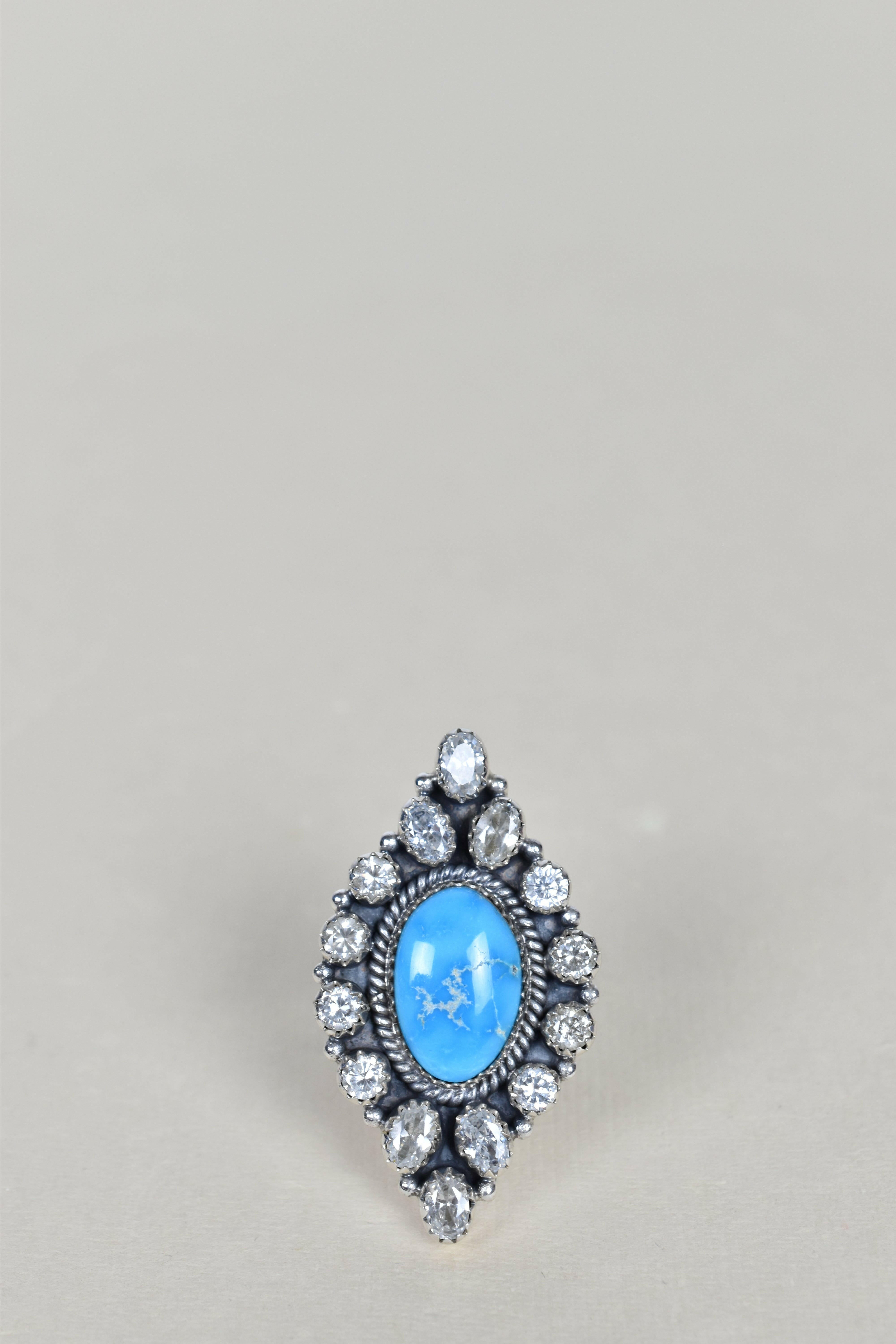 Blue Ridge Turquoise & Crystal One of A Kind Ring-Cluster Rings-Krush Kandy, Women's Online Fashion Boutique Located in Phoenix, Arizona (Scottsdale Area)