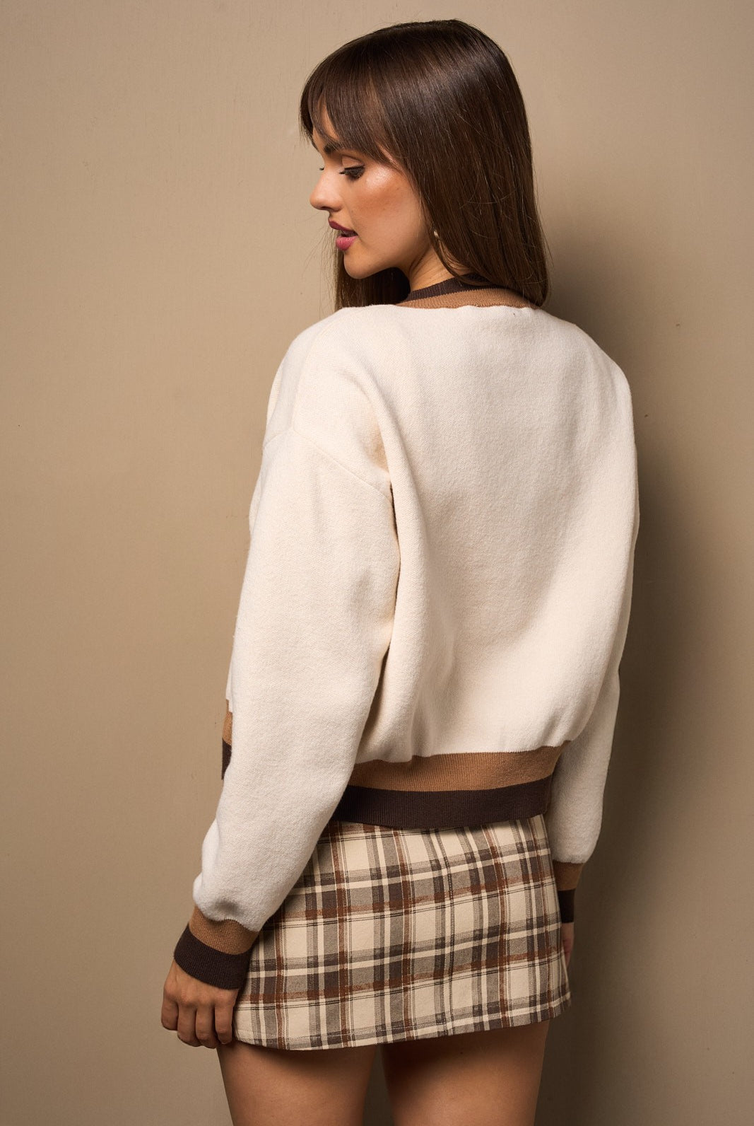 Caramel Trim Cream Cardigan-Cardigans-Krush Kandy, Women's Online Fashion Boutique Located in Phoenix, Arizona (Scottsdale Area)