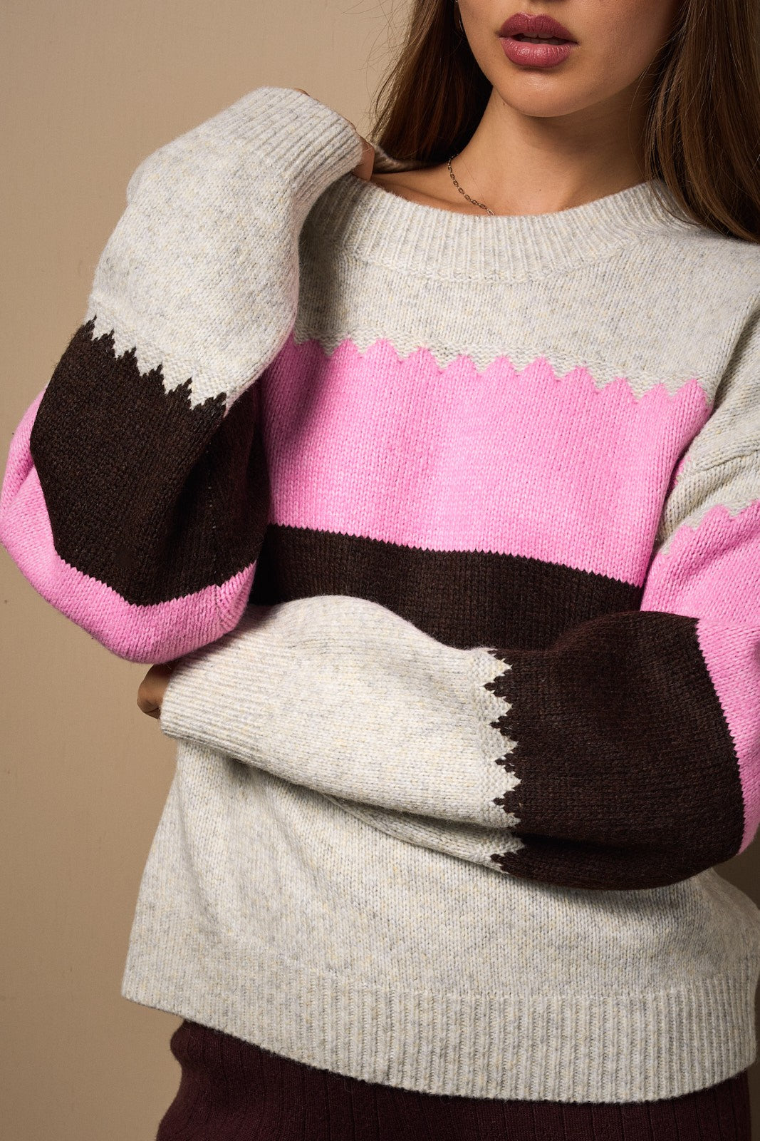 Cocoa Rose Colorblock Sweater-Sweater-Krush Kandy, Women's Online Fashion Boutique Located in Phoenix, Arizona (Scottsdale Area)