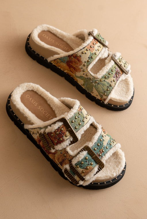 Studded Buckle Fleece-lined Slides-Sandals-Krush Kandy, Women's Online Fashion Boutique Located in Phoenix, Arizona (Scottsdale Area)