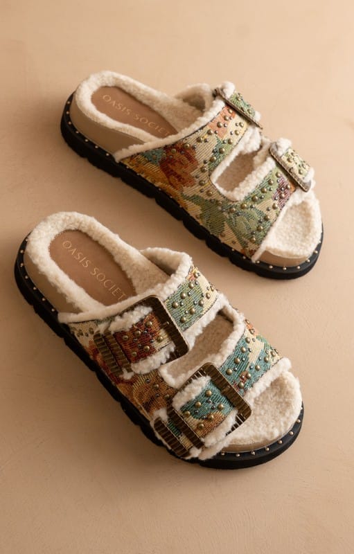 Studded Buckle Fleece-lined Slides-Sandals-Krush Kandy, Women's Online Fashion Boutique Located in Phoenix, Arizona (Scottsdale Area)