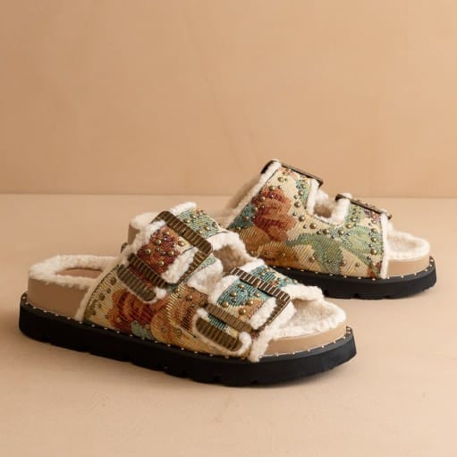 Studded Buckle Fleece-lined Slides-Sandals-Krush Kandy, Women's Online Fashion Boutique Located in Phoenix, Arizona (Scottsdale Area)