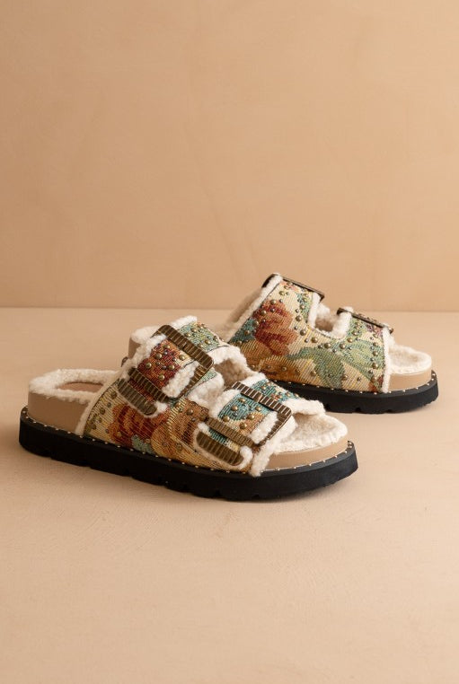 Studded Buckle Fleece-lined Slides-Sandals-Krush Kandy, Women's Online Fashion Boutique Located in Phoenix, Arizona (Scottsdale Area)