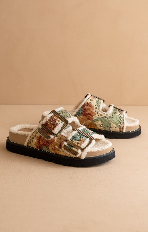 Studded Buckle Fleece-lined Slides-Sandals-Krush Kandy, Women's Online Fashion Boutique Located in Phoenix, Arizona (Scottsdale Area)