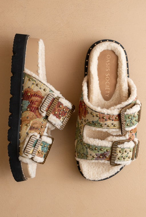 Studded Buckle Fleece-lined Slides-Sandals-Krush Kandy, Women's Online Fashion Boutique Located in Phoenix, Arizona (Scottsdale Area)