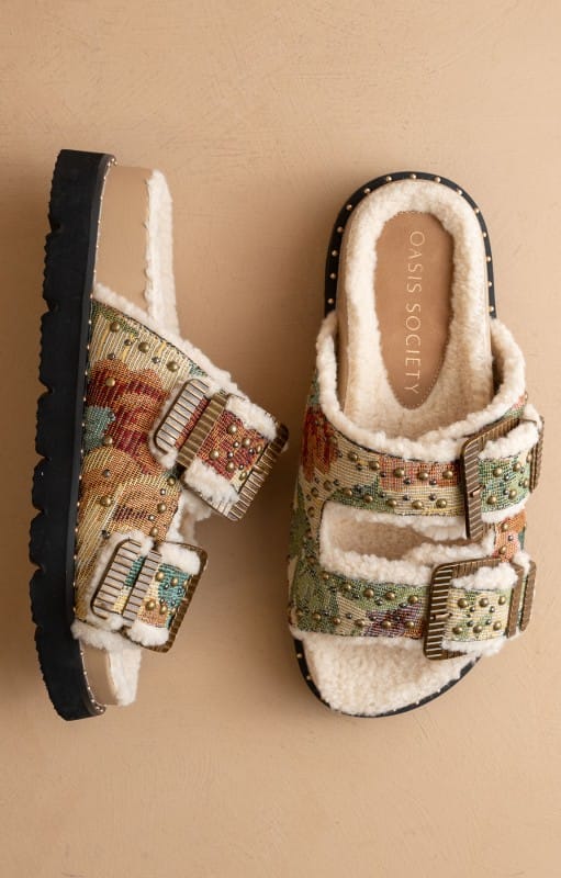 Studded Buckle Fleece-lined Slides-Sandals-Krush Kandy, Women's Online Fashion Boutique Located in Phoenix, Arizona (Scottsdale Area)