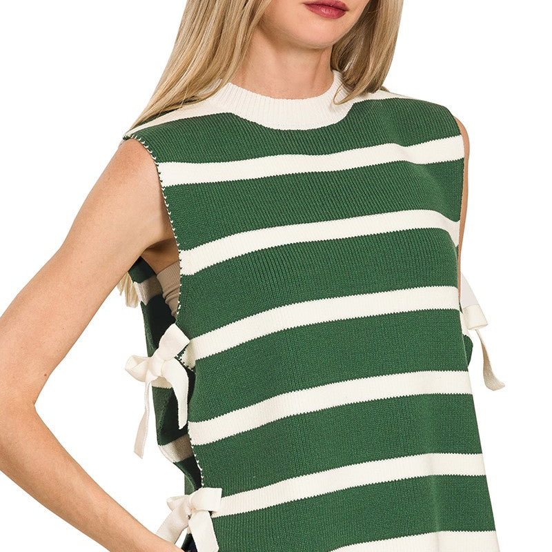 Side Tie Stripe Sweater Vest