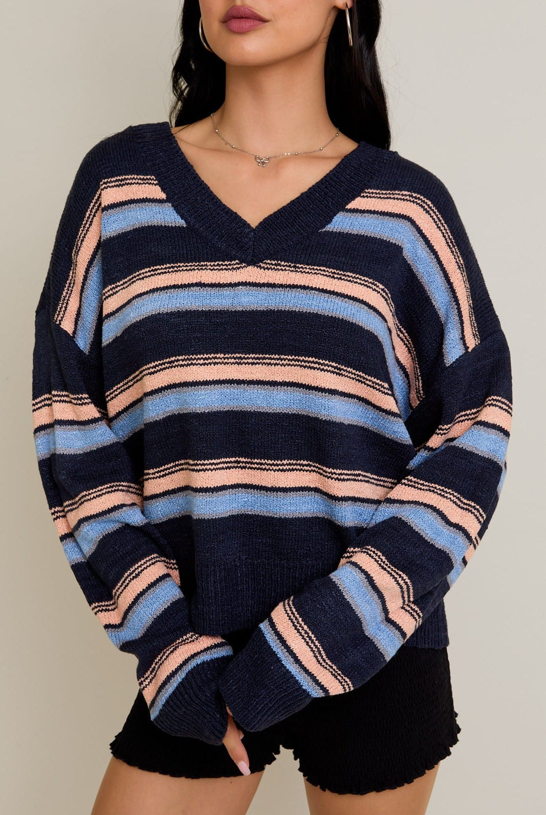 Coastal Breeze Striped Knit Sweater-Sweaters-Krush Kandy, Women's Online Fashion Boutique Located in Phoenix, Arizona (Scottsdale Area)