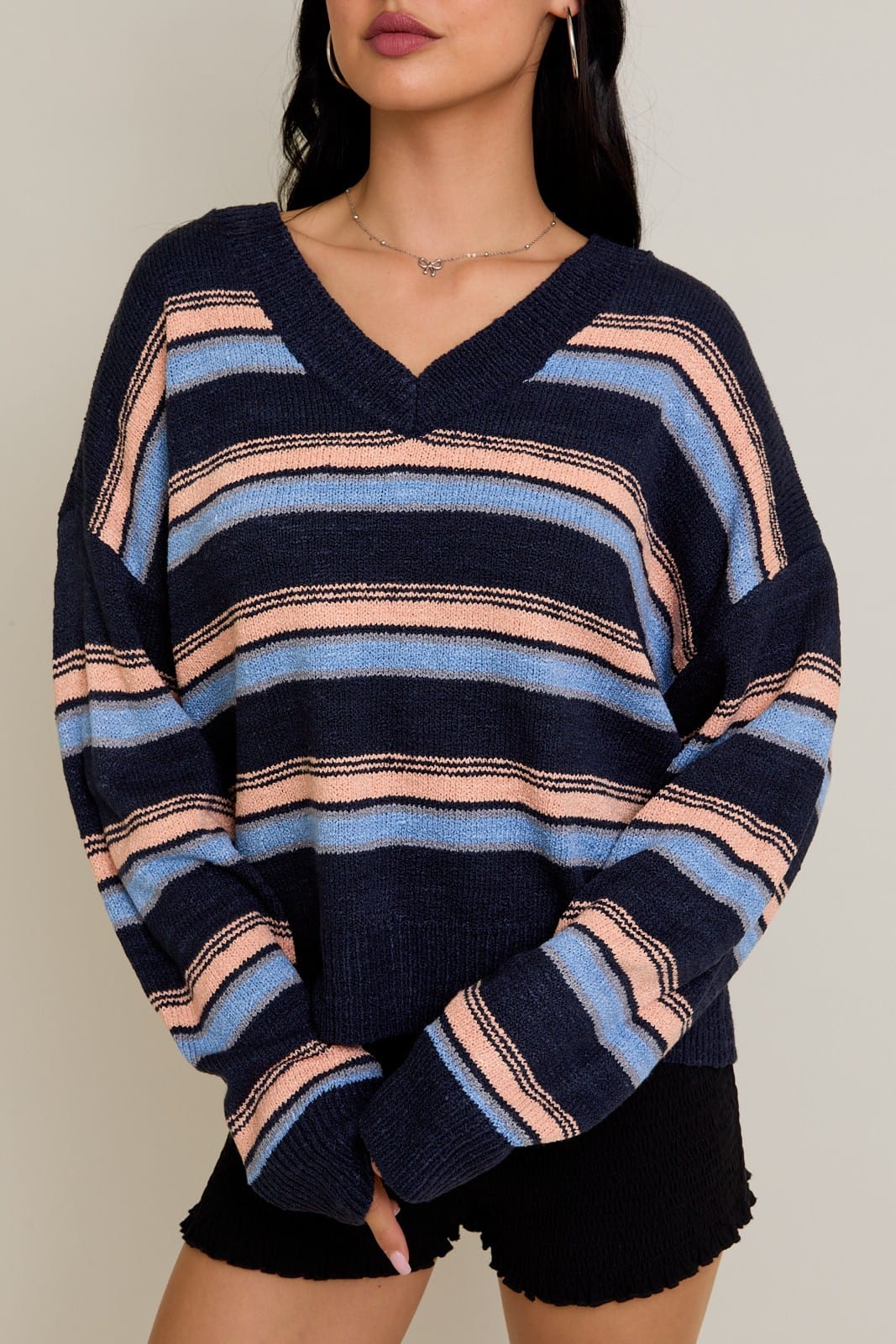 Coastal Breeze Striped Knit Sweater-Sweaters-Krush Kandy, Women's Online Fashion Boutique Located in Phoenix, Arizona (Scottsdale Area)