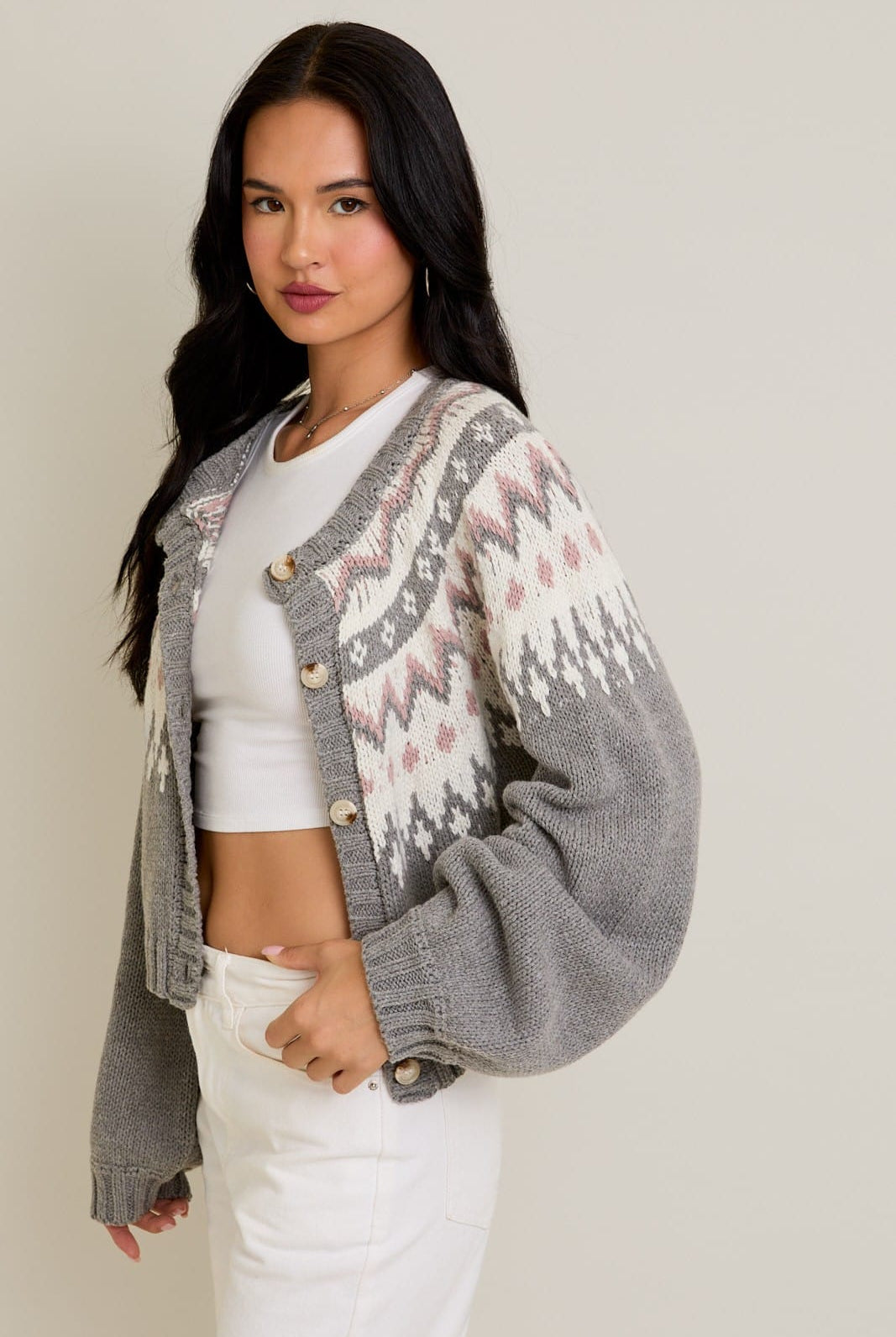 Frosted Peaks Jacquard Cardigan-Cardigans-Krush Kandy, Women's Online Fashion Boutique Located in Phoenix, Arizona (Scottsdale Area)