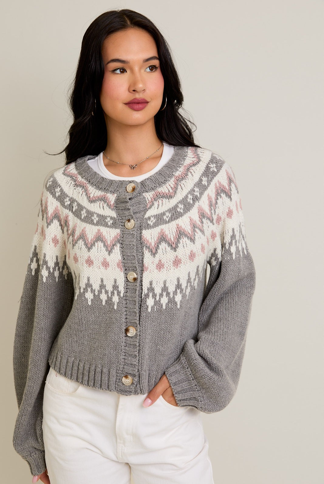 Frosted Peaks Jacquard Cardigan-Cardigans-Krush Kandy, Women's Online Fashion Boutique Located in Phoenix, Arizona (Scottsdale Area)