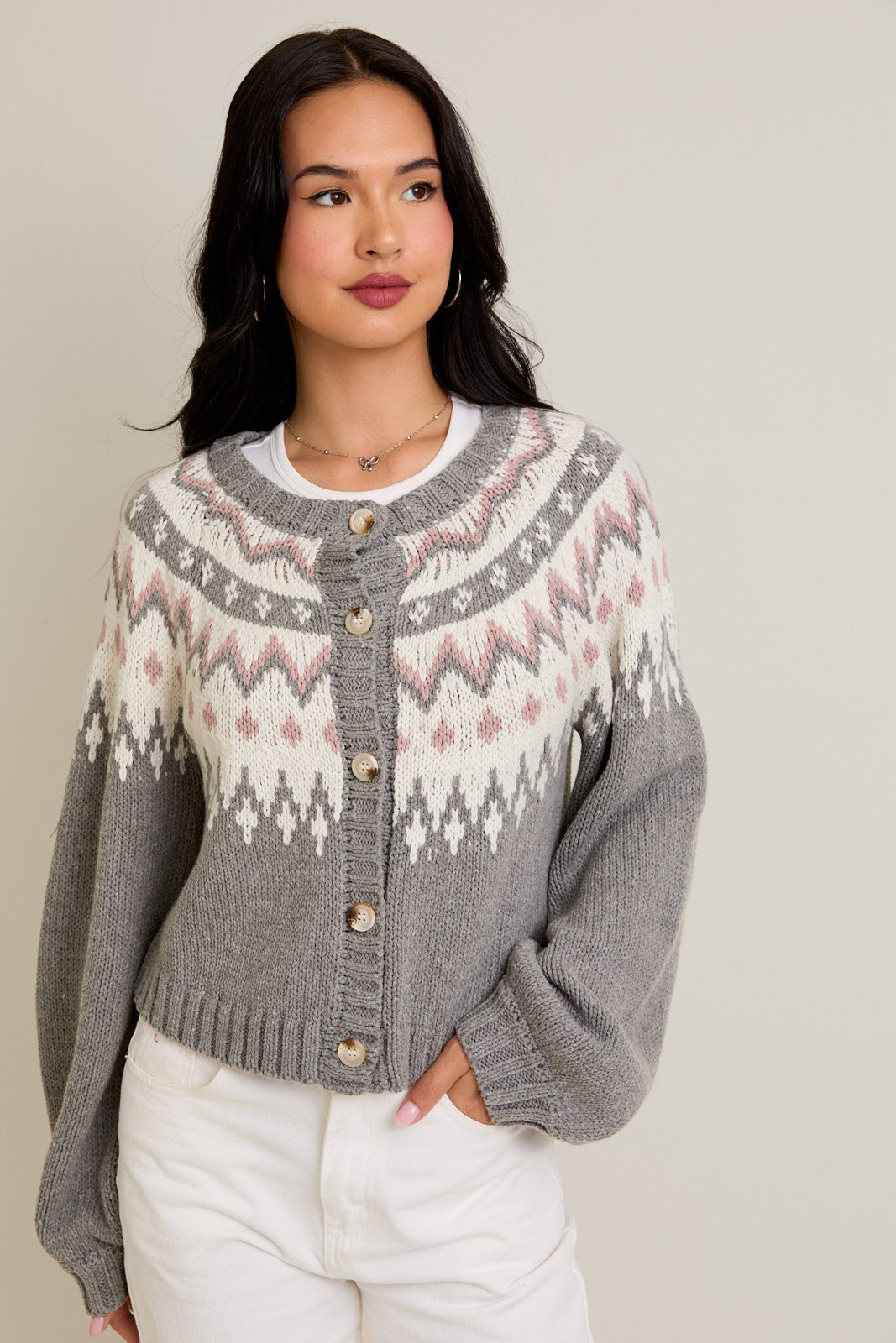 Frosted Peaks Jacquard Cardigan-Cardigans-Krush Kandy, Women's Online Fashion Boutique Located in Phoenix, Arizona (Scottsdale Area)