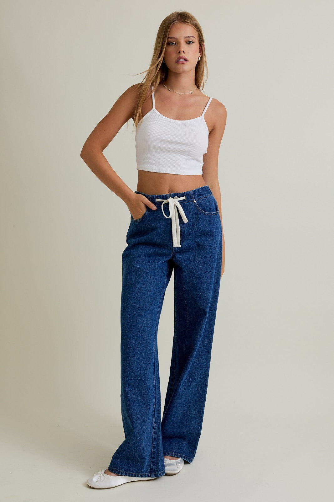 Weekend Ease Drawstring Wide-Leg Denim-Jeans-Krush Kandy, Women's Online Fashion Boutique Located in Phoenix, Arizona (Scottsdale Area)