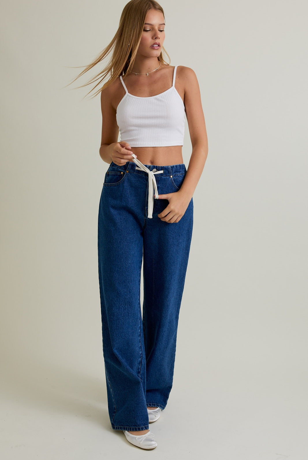 Weekend Ease Drawstring Wide-Leg Denim-Jeans-Krush Kandy, Women's Online Fashion Boutique Located in Phoenix, Arizona (Scottsdale Area)