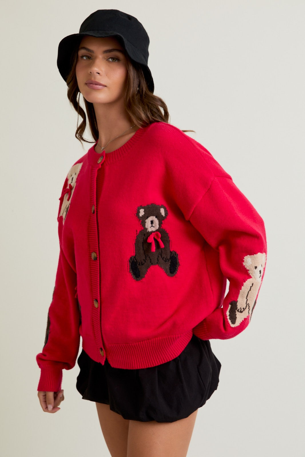 Teddy Time Red Knit Cardigan-Cardigans-Krush Kandy, Women's Online Fashion Boutique Located in Phoenix, Arizona (Scottsdale Area)