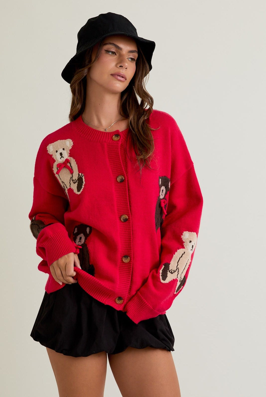 Teddy Time Red Knit Cardigan-Cardigans-Krush Kandy, Women's Online Fashion Boutique Located in Phoenix, Arizona (Scottsdale Area)