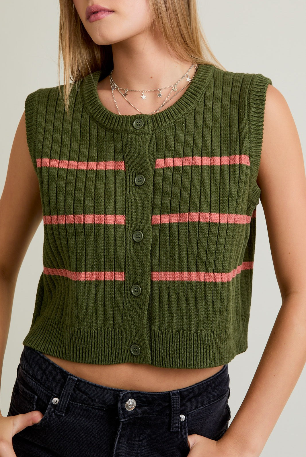 Olive & Rose Striped Sweater Vest-Sweater-Krush Kandy, Women's Online Fashion Boutique Located in Phoenix, Arizona (Scottsdale Area)