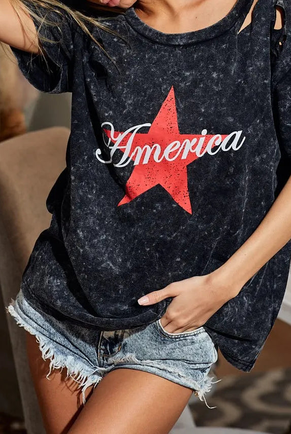 BiBi Laser Cut Mineral Washed Jersey Top with America-Tops-Krush Kandy, Women's Online Fashion Boutique Located in Phoenix, Arizona (Scottsdale Area)