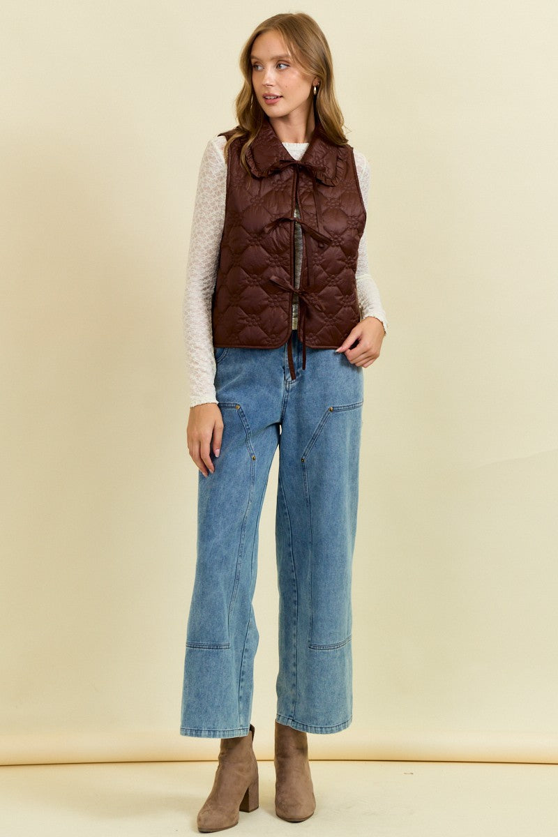 Ruffled Oversized Collar Quilted Tie-Front Vest-Vests-Krush Kandy, Women's Online Fashion Boutique Located in Phoenix, Arizona (Scottsdale Area)