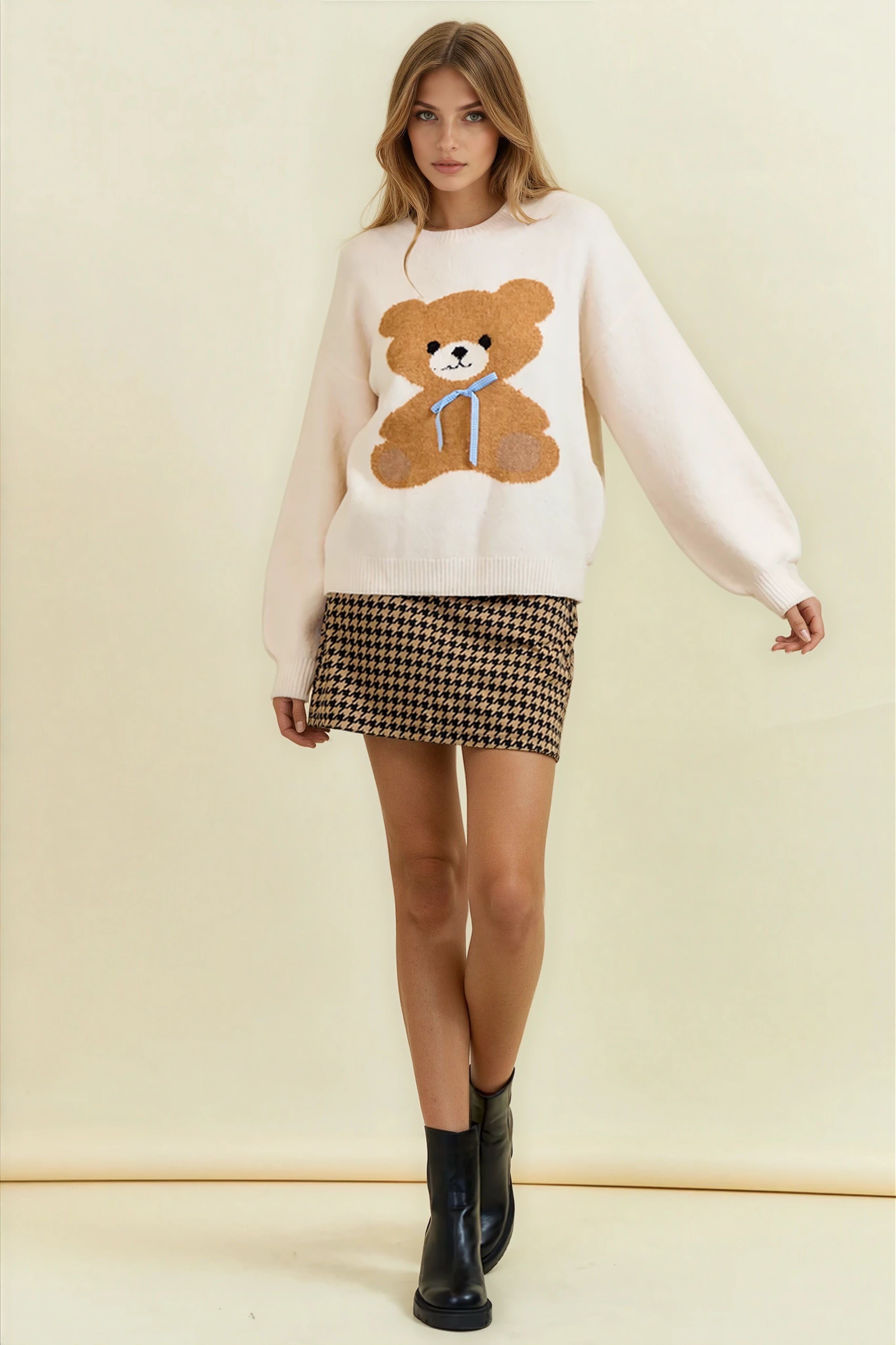 Bear Knitted Pullover Sweater-Sweaters-Krush Kandy, Women's Online Fashion Boutique Located in Phoenix, Arizona (Scottsdale Area)