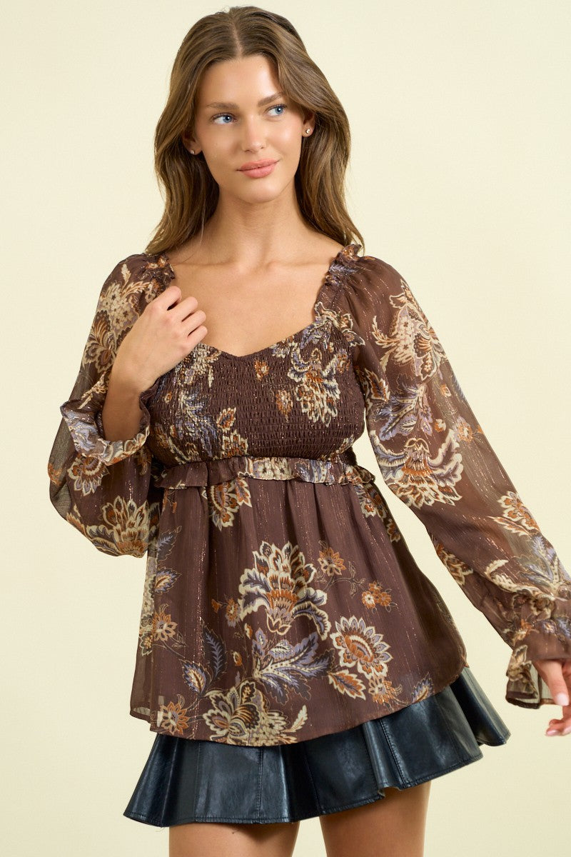 Smocked Bodice Paisley Top-Tops-Krush Kandy, Women's Online Fashion Boutique Located in Phoenix, Arizona (Scottsdale Area)